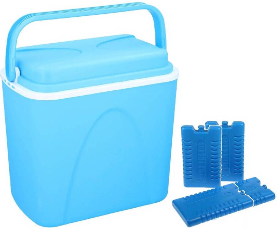 Merkloos Koelbox Blauw 24 Liter 39 X 25 X 38 Cm Incl. 4 Koelelementen Koelboxen