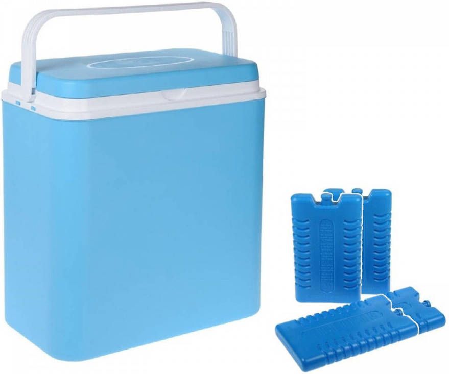 Merkloos Koelbox Lichtblauw 24 Liter 39 X 25 X 38 Cm Incl. 4 Koelelementen Koelboxen